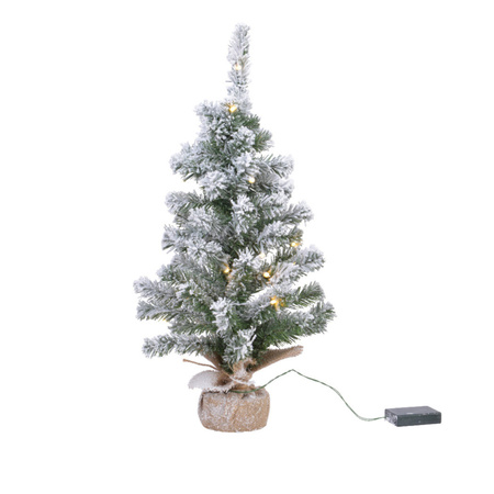 Kunstboom/kunst kerstboom met sneeuw en licht 90 cm