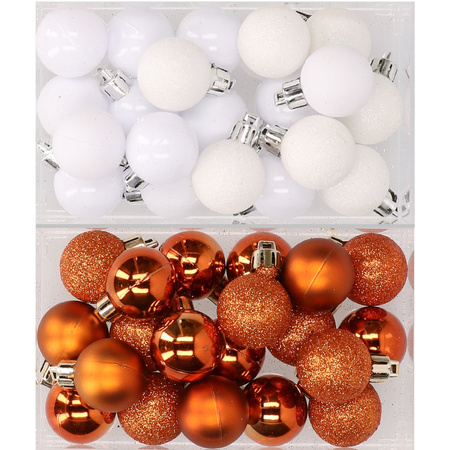 Kunststof kerstballen oranje met wit set van 40x stuks 3 cm