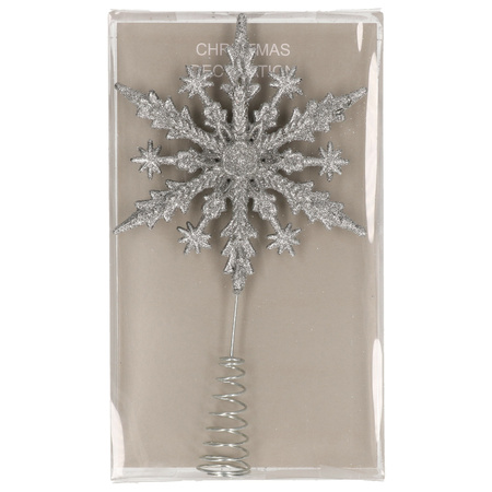 Kunststof kerstboom 3D sneeuwvlok piek glitter zilver 20 cm