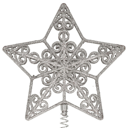 Plastic christmas tree open star tree topper glitter silver 20 cm