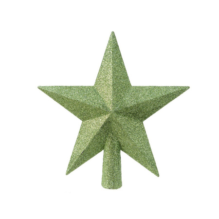 Kunststof piek kerst ster groen met glitters H19 cm