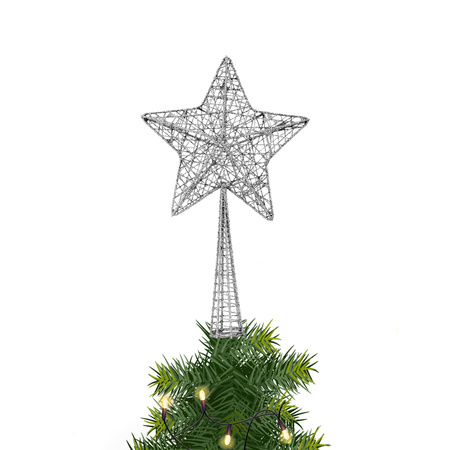 Kunststof ster piek/kerstboom topper glitter zilver 28 cm
