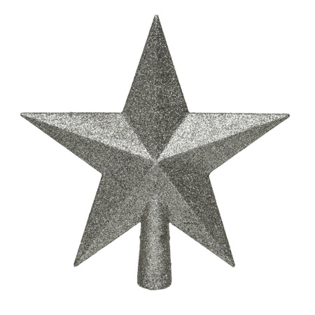 Kunststof ster piek/kerstboom topper met glitters antraciet (warm grey)19 cm
