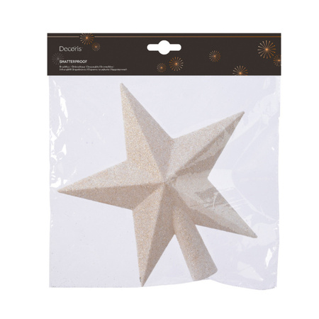 Decoris 14x pcs christmas baubles 3 cm incl. star topper wool white plastic