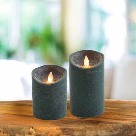 LED candles - set 2x - vintage/dark green - H10 and H12,5 cm - flickering flame