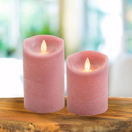 LED candles - set 2x - vintage pink - H10 and H12,5 cm - flickering flame