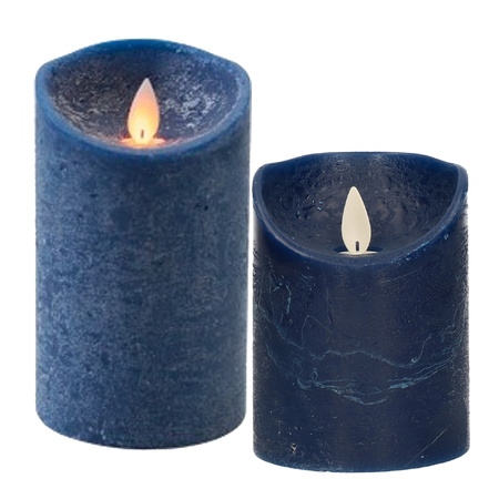 LED kaarsen/stompkaarsen - set 2x - donkerblauw - H10 en H12,5 cm - bewegende vlam