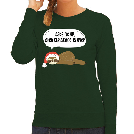 Sloth Christmas t-sweater Wake me up when christmas is over green for women