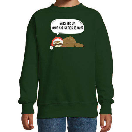 Luiaard Kerstsweater / outfit Wake me up when christmas is over groen voor kinderen