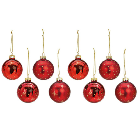 Luxe gedecoreerde kerstballen - 12x st - rood - 6 cm - glas