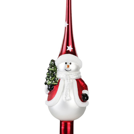 Luxe glazen piek/kerstboom topper sneeuwpop 28 cm