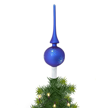Luxury glass tree topper decorated blue matt 28 cm
