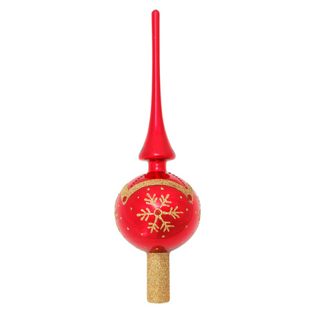 Luxe kerstboom piek - rood/goud - 28 cm - glas - gedecoreerd