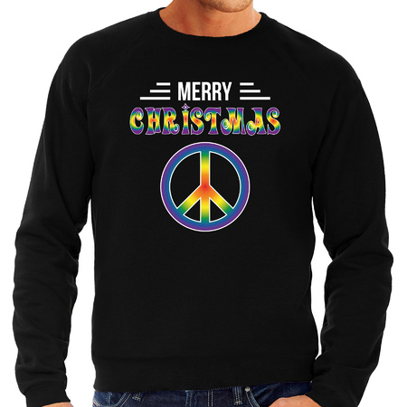 Merry Christmas hippie foute Kerstsweater / Kersttrui zwart voor heren