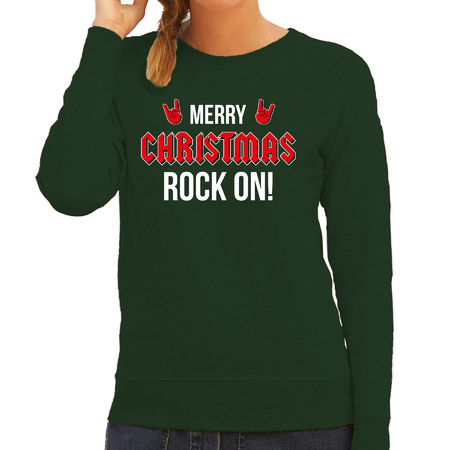 Merry Christmas  Rock on foute Kerstsweater / Kersttrui groen voor dames