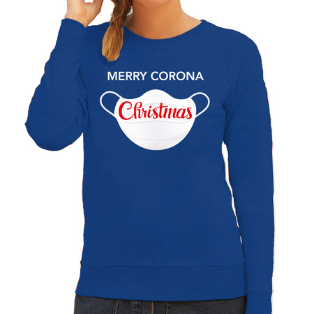 Merry corona Christmas foute Kerstsweater / outfit blauw voor dames