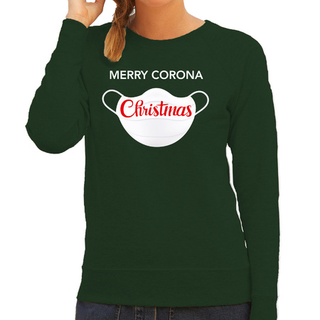 Merry corona Christmas foute Kerstsweater / outfit groen voor dames