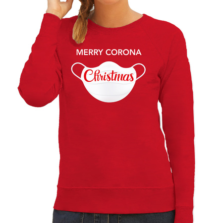 Merry corona Christmas foute Kerstsweater / outfit rood voor dames