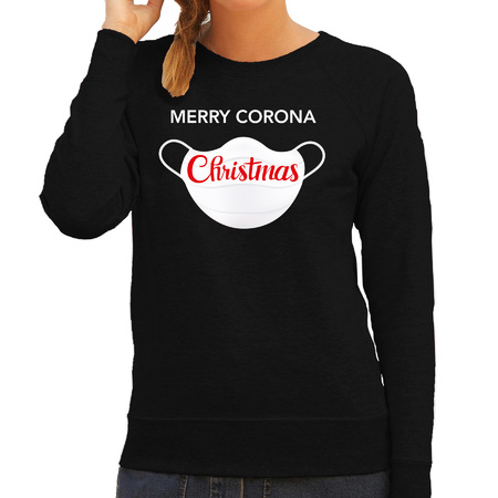 Merry corona Christmas foute Kerstsweater / outfit zwart voor dames