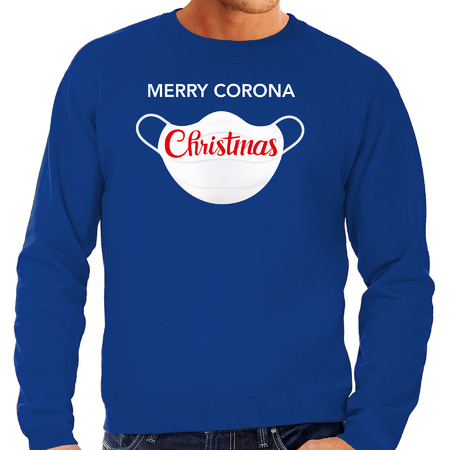 Merry corona Christmas sweater blue for men