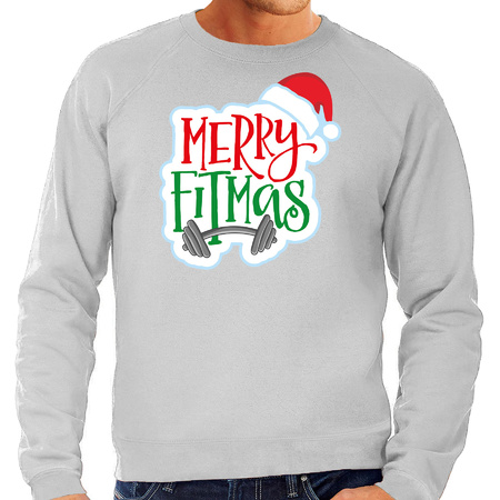 Merry fitmas Christmas sweater grey for men