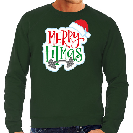 Merry fitmas Christmas sweater green for men