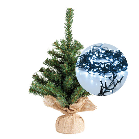Mini kerstboom 35 cm - met kerstverlichting helder wit 300 cm - 40 leds