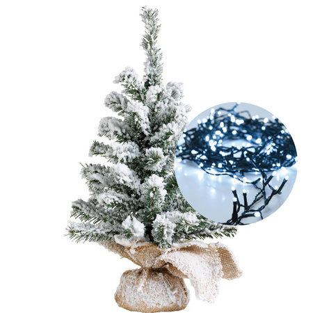 Mini kerstboom besneeuwd 45 cm - met kerstverlichting helder wit 300 cm - 40 leds