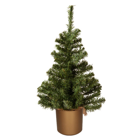 Mini kerstboom groen - in gouden kunststof pot - 60 cm - kunstboom