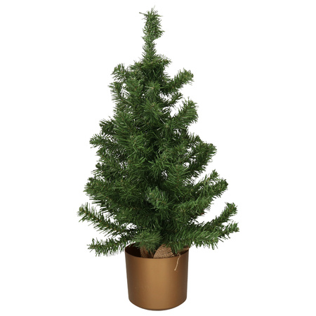 Mini kerstboom groen - in gouden kunststof pot - 75 cm - kunstboom