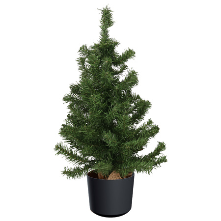 Mini kerstboom groen - in kunststof pot antraciet grijs - 75 cm - kunstboom