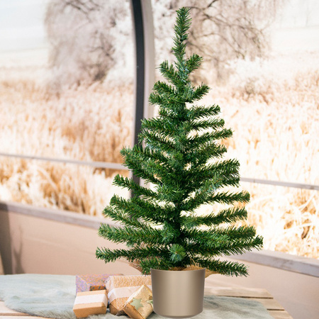 Mini kerstboom groen - in kunststof pot grijs - 75 cm - kunstboom
