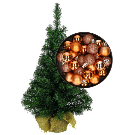 Mini christmas tree H35 cm including christmas baubles copper