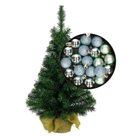 Mini christmas tree H35 cm including christmas baubles mint green