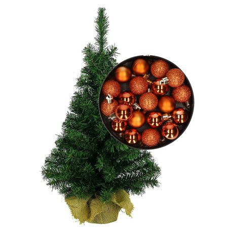 Mini christmas tree H45 cm including christmas baubles orange