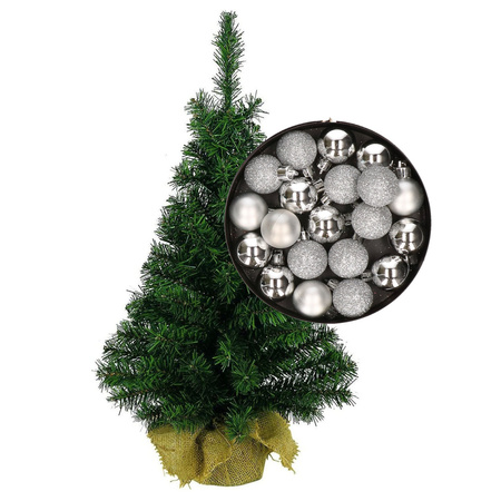 Mini kerstboom/kunst kerstboom H45 cm inclusief kerstballen zilver
