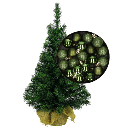 Mini kerstboom/kunst kerstboom H75 cm inclusief kerstballen groen