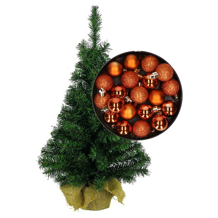 Mini christmas tree H75 cm including christmas baubles orange