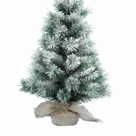 Mini kerstboom met sneeuw 75 cm in jute zak