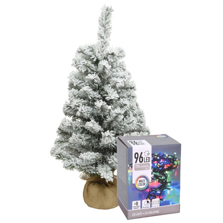 Mini kerstboom met sneeuw en gekleurde verlichting 60 cm