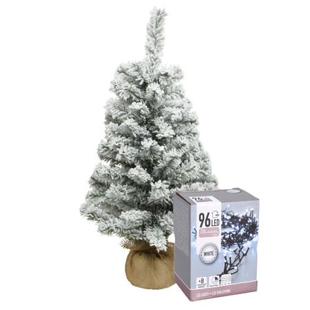 Mini kerstboom met sneeuw en helder witte verlichting 60 cm
