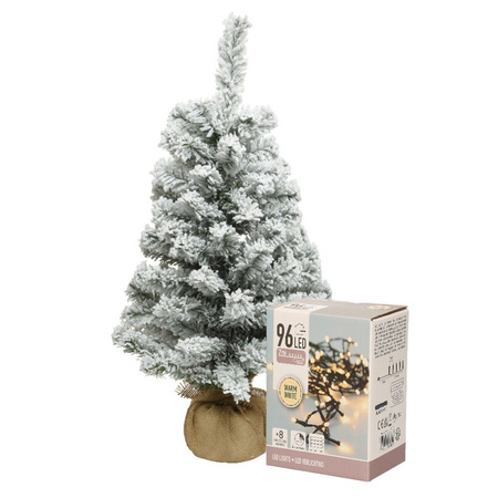 Mini kerstboom met sneeuw en warm witte verlichting 60 cm