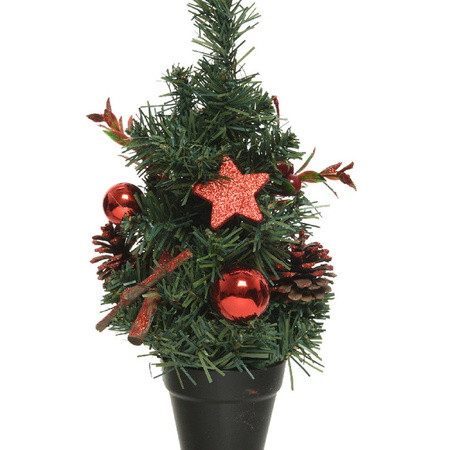 Mini kunst kerstbomen/kunstbomen met rode versiering 30 cm