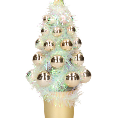 Mini kunst kerstboompje goud met kerstballen 19 cm