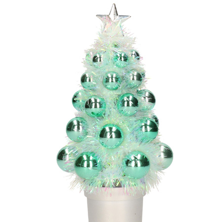 Mini artificial christmas tree mint green with baubles 19 cm