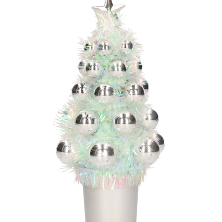 Mini kunst kerstboompje zilver met kerstballen 19 cm