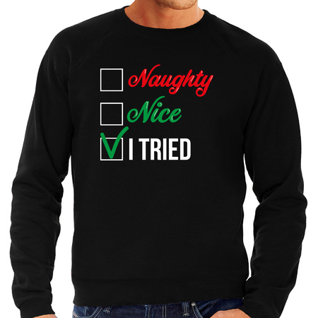 Naughty nice foute Kerstsweater / Kersttrui zwart voor heren