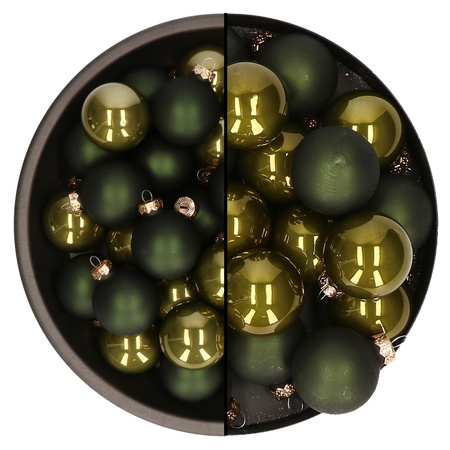 Christmas baubles - 66x pcs - dark olive green - glass - mix 4 and 6 cm - matte/shiny