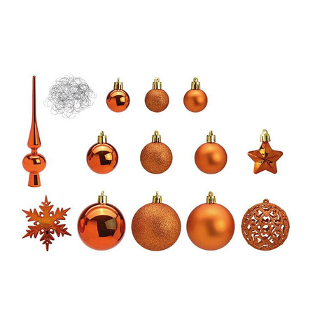 Pakket met 110x stuks kunststof kerstballen/ornamenten met piek koper