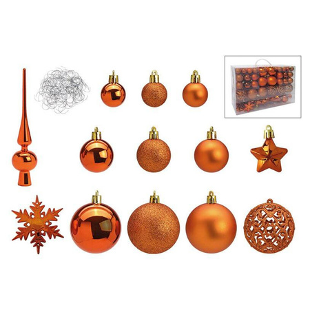 Pakket met 110x stuks kunststof kerstballen/ornamenten met piek koper